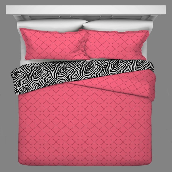 4 Pcs Waverly Spree Wild Life Reversible Zara Print & Pink Full Comforter Set - Picture 4 of 7